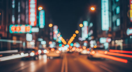 Blurred of car on road in city at night, abstract backgroundの素材