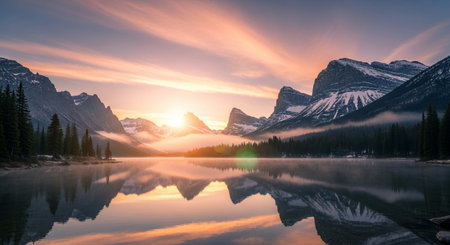 Sunrise at Lake Louise, Banff National Park, Alberta, Canadaの素材