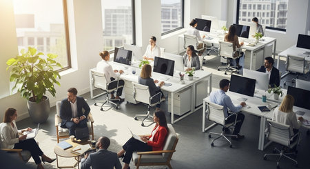 Business People Working in Modern Office. Group of Businesspeople Working in Modern Office.の素材