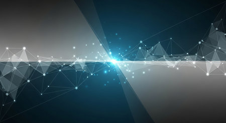 Abstract polygonal space low poly dark background with connecting dots and lines. Connection structure.の素材