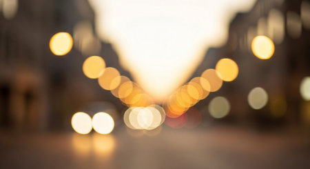 City night light blur bokeh, defocused urban abstract backgroundの素材