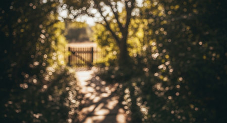 Blurred background of a wooden gate in the park. Bokeh effect.の素材