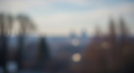 Blurred view of the city at sunset. Defocused background.の素材