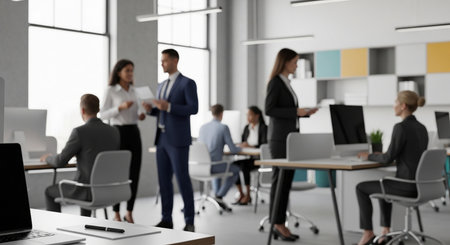 Blurred image of business people working in modern office. Blurred backgroundの素材