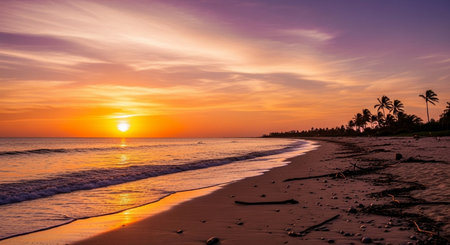 Beautiful sunset at the beach in the tropics. Landscape.の素材