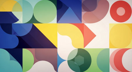 Abstract geometric background with multicolored circles and lines, vector illustrationの素材