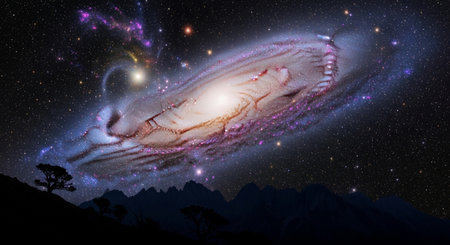 Fantastic night sky with stars and nebula, 3D renderingの素材