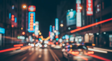 Blurred of car in city at night, bokeh backgroundの素材