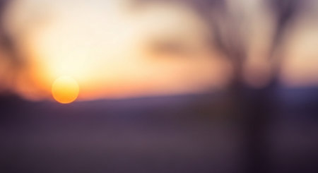 Sunset over the field. Bokeh effect. Vintage style.の素材