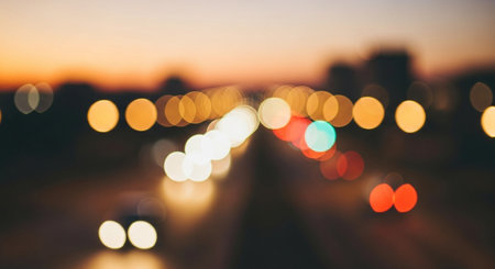 Abstract circular bokeh background of car light in city at nightの素材