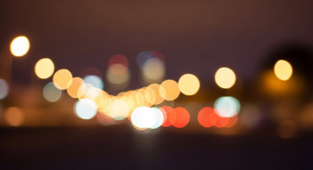 City night light blur bokeh, defocused abstract background.の素材