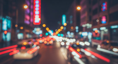 Blurred of car in city at night, bokeh background.の素材