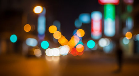 abstract blur background of city street at night with bokeh lightの素材