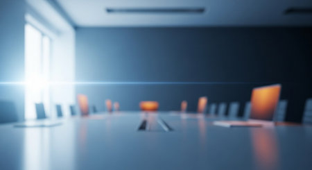 Modern conference room interior. 3d rendering toned image blurred backgroundの素材
