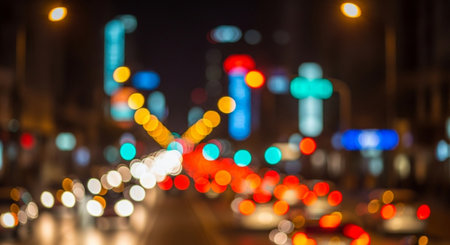 Blurred of car in city at night, bokeh backgroundの素材