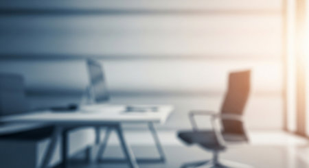 Blurred office interior with furniture and sunlight. Mock up, 3D Renderingの素材