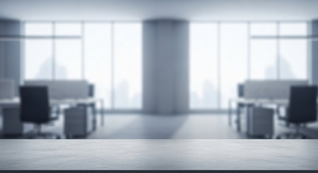 Empty table in modern office interior with city view. Mock up, 3D Renderingの素材