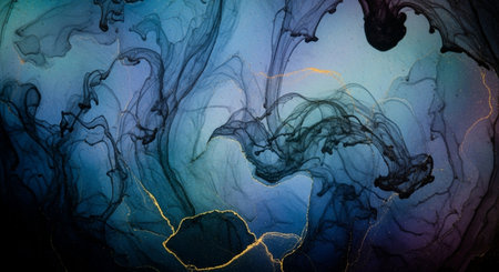 Alcohol ink abstract background. Blue and black watercolor texture.の素材