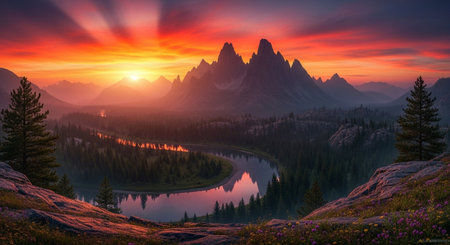 Panoramic view of Dolomites mountains at sunrise, Italyの素材