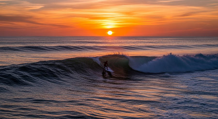 Surfer on a beautiful wave at sunset, Bali, Indonesiaの素材