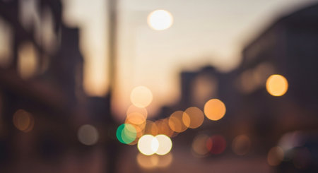 Blurred of car in city at sunset. Bokeh background.の素材