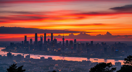 Shanghai skyline at sunset, China. Panoramic viewの素材