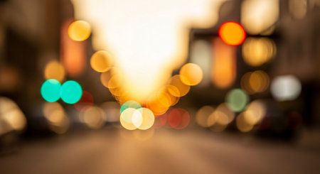 Blurred bokeh of car in city at night, abstract backgroundの素材