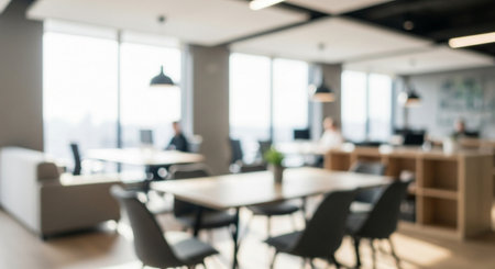 Abstract blur and defocused coffee shop cafe and restaurant interior for backgroundの素材