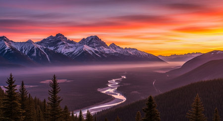 Sunrise in the Canadian Rockies, Banff National Park, Alberta, Canadaの素材