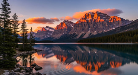 Sunset at Lake Louise, Banff National Park, Alberta, Canadaの素材