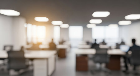 Blurred image of modern office interior for background usage. Blurry image of business people working in the meeting room.の素材