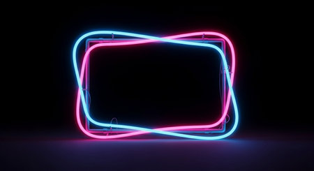 Neon rectangle frame. Glowing neon rectangle frame. 3D renderingの素材