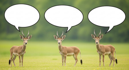 Composite image of antelopes with speech bubbles against green backgroundの素材