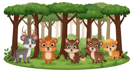 Animals in the forest on white backgrounnd illustrationの素材