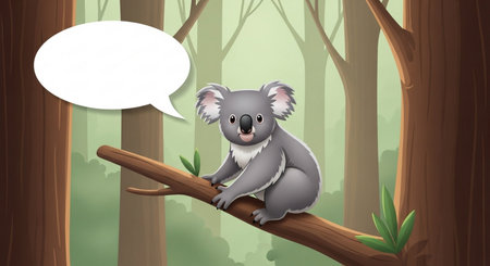 Cute koala sitting on the branch in the forest illustration.の素材