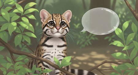 cute tiger in the jungle with speech bubble - 3d illustrationの素材