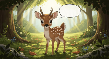 Illustration of a little deer in the forest with a speech bubbleの素材