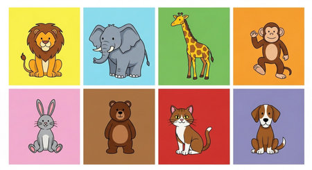 cartoon animals icon set over colorful background. colorful design. vector illustrationの素材