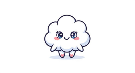 Vector cartoon illustration of cute cloud. Isolated on white background.の素材