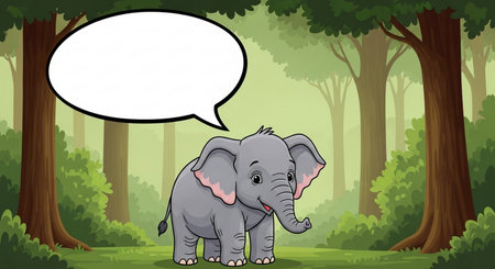 Speech bubble template with elephant in the forest illustration. EPS10の素材