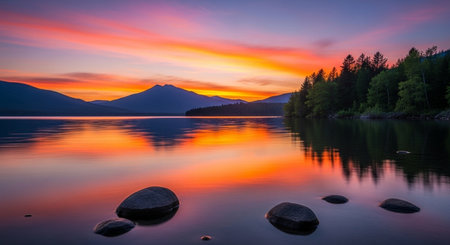 Sunset over Lake Tahoe, California, United States. Long exposure.の素材