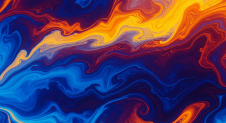 Marbled blue and orange abstract background. Liquid marble ink pattern.の素材