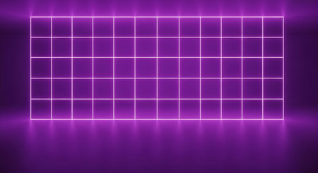 Purple abstract background with glowing grid. 3d render illustration.の素材