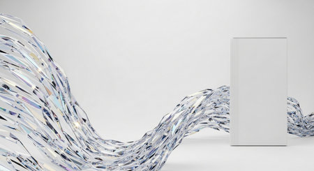 3d render, abstract background, modern design, white and blue wavesの素材