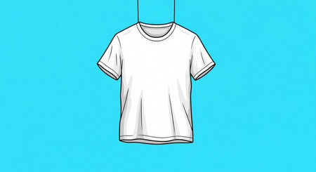 White t-shirt on hanger on blue background. Vector illustrationの素材