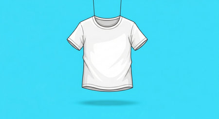 White t-shirt hanging on the clothesline. Vector illustration.の素材