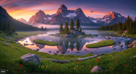 Mountain lake in Banff National Park, Alberta, Canada.の素材