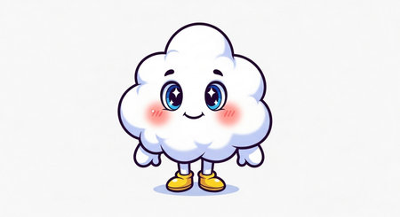cartoon cute cloud with smiley face on white background illustration for childrenの素材