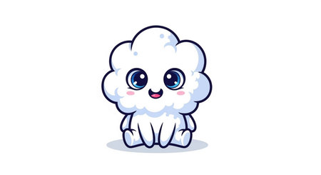 Vector cartoon illustration of cute cloud. Isolated on white background.の素材