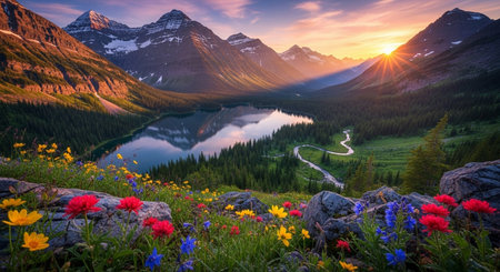 Sunrise over Lake Louise, Banff National Park, Alberta, Canadaの素材